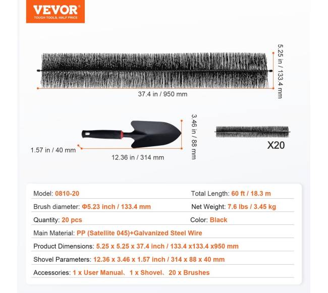 Latakų valymo šepetys 18 metrų, Ø134mm6