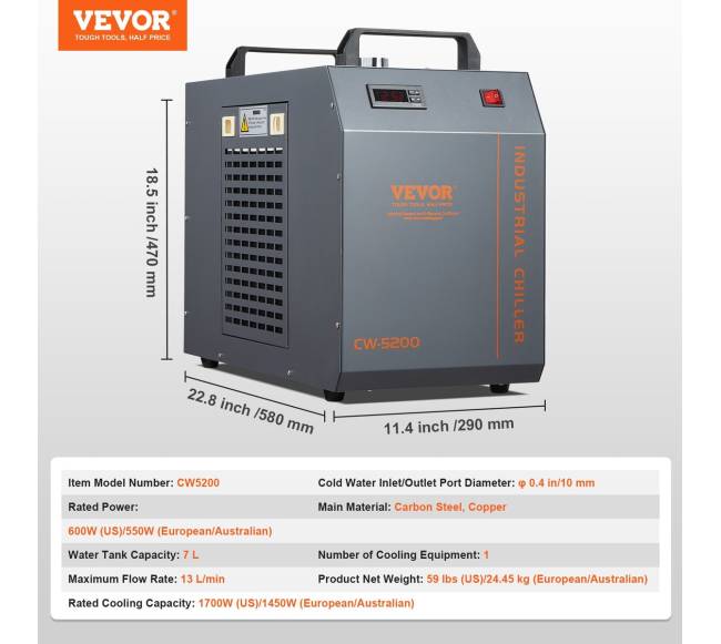 Pramoninis vandens aušintuvas CW-5200 CO2 lazerių graviravimo mašinoms6