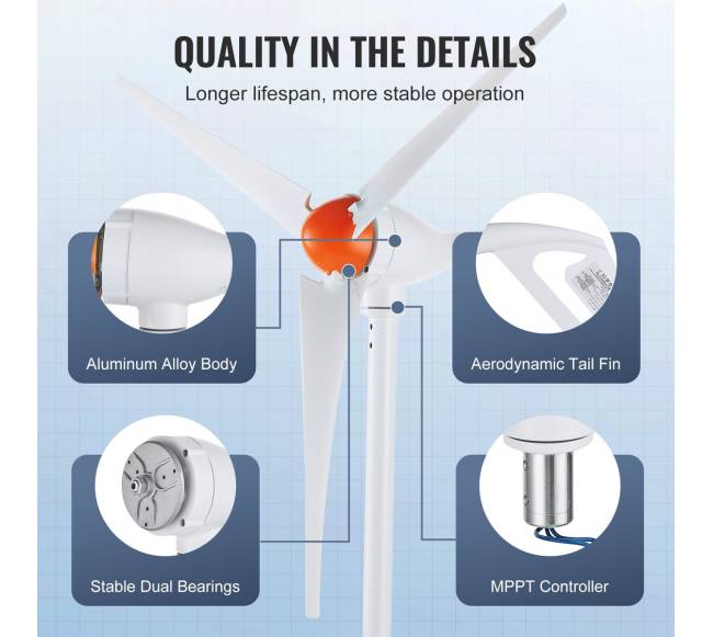 500 W vėjo turbinos generatorius 12 V su MPPT valdikliu6
