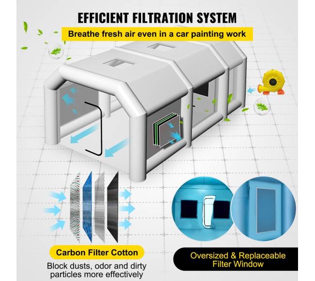 Pripučiama dažymo palapinė 9 x 6 x 4 m su filtru ir 2 ventiliatoriais4