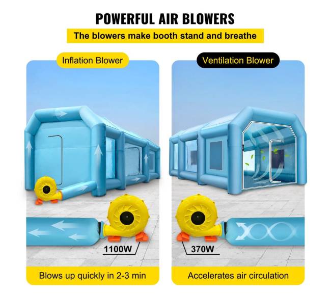 Pripučiama dažymo palapinė 9 x 6 x 4 m su filtru ir 2 ventiliatoriais5