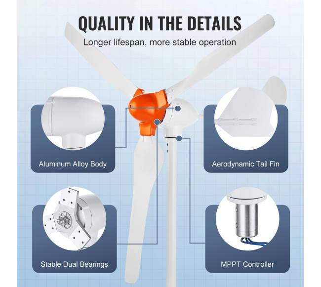 800W vėjo turbinų generatorius 12V su 3-menčių komplektu6