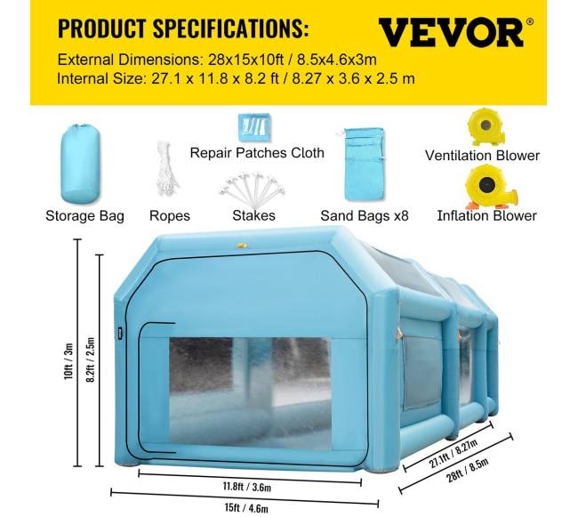 Pripučiamas dažymo tentas su filtru 8,5x4,6x3 m6