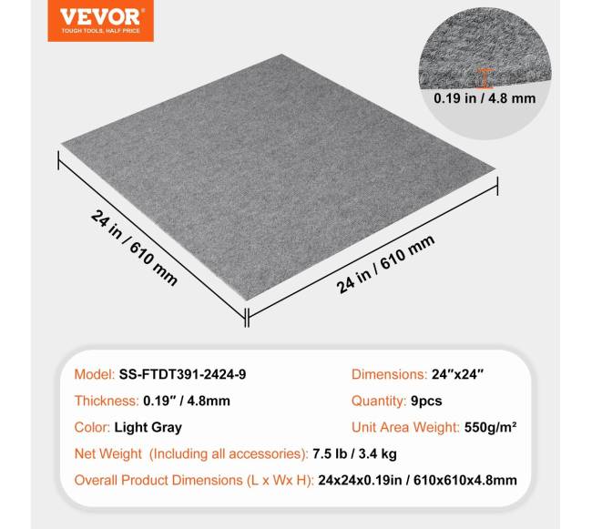 Lipnios kilimėlės plytelės, šviesiai pilkos (9 vnt.)6