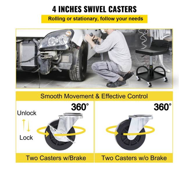 Reguliuojama garažo kėdutė su ratukais, 135 kg4