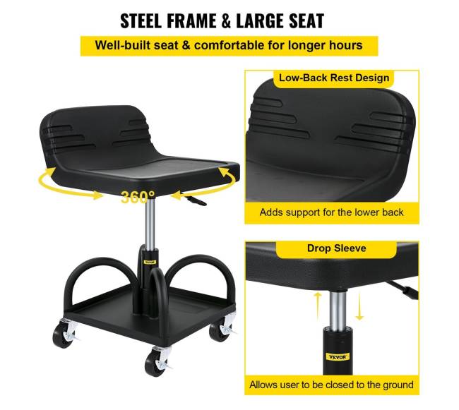 Reguliuojama garažo kėdutė su ratukais, 135 kg5