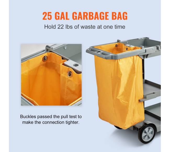 Valymo vežimėlis su 3 lentynomis, geltonas ir pilkas3