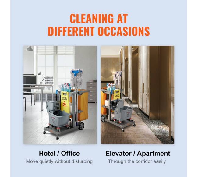 Valymo vežimėlis su 3 lentynomis, geltonas ir pilkas6