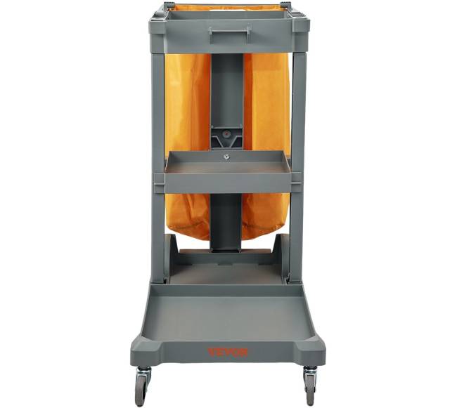 Valymo vežimėlis su 3 lentynomis, geltonas ir pilkas10