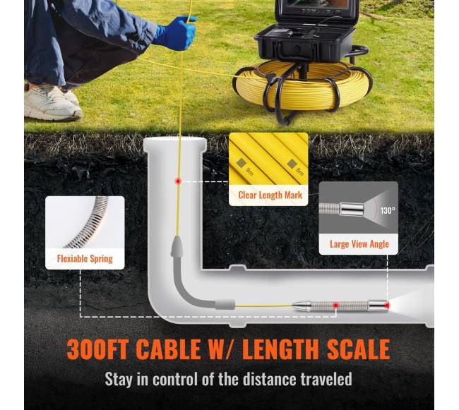 Kanalizacijos vamzdžių apžiūros kamera 9 colių ekranas4