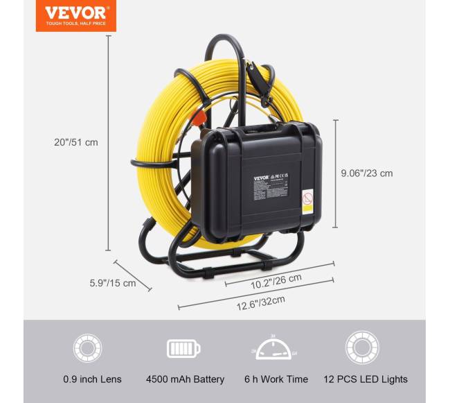 Kanalizacijos vamzdžių tikrinimo kamera su 9 colių ekranu6