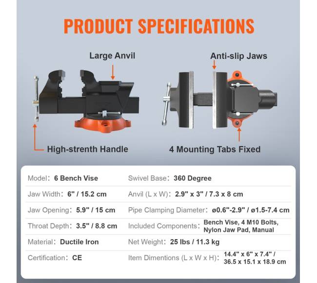 6" spaustuvas su priekalu ir 360 reguliuote6