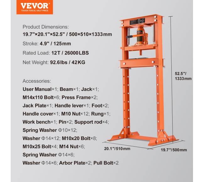 Hidraulinis 12 tonų H-rėmo grindų presas6