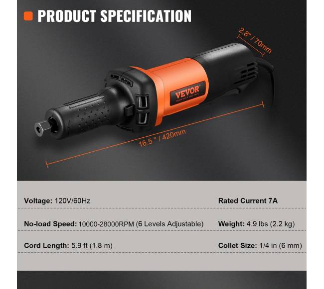 Tiesinis die grinderis 6mm su 30000 RPM greičiu6