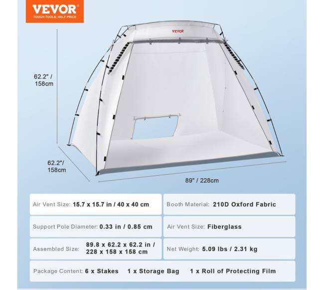 Dažų purškimo palapinė, 228x158x158 cm6