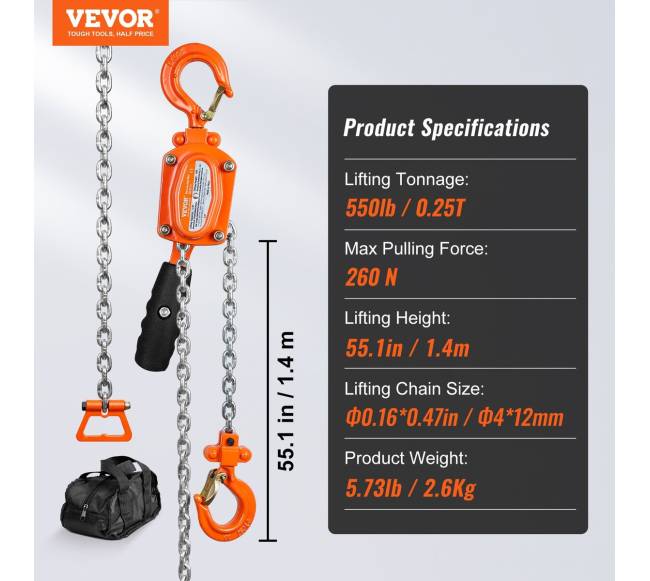 Rankinis grandinės keltuvas, 250 kg, 5 FT6