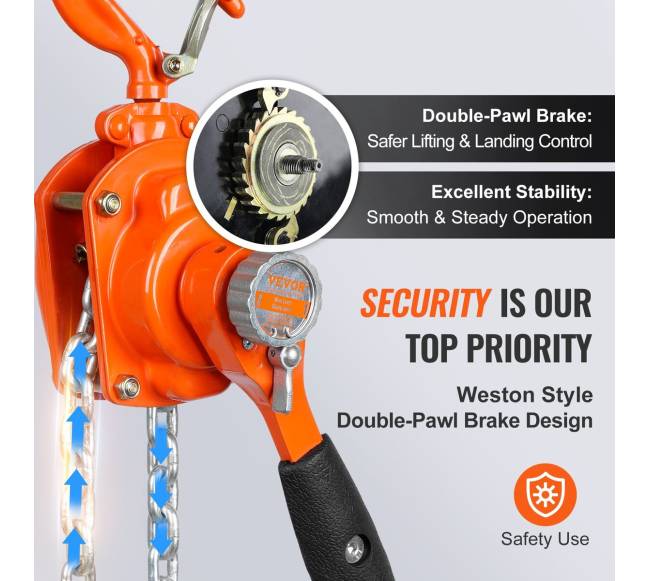 Rankinis svirtinis grandinės keltuvas, 0,5 t, 1,40 m2