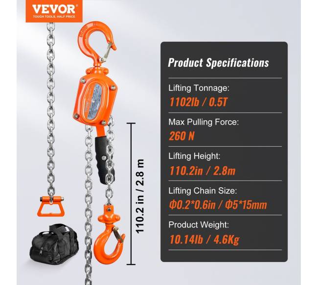 Rankinis svirtinis keltuvas, 0.5 tonos, 10 pėdų6