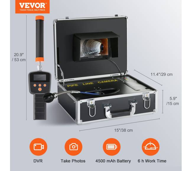 Vamzdynų kameros inspekcinė kamera, 7 colių ekranas6