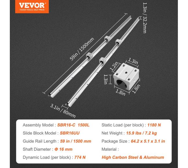 Linijinis kreipiamųjų rinkinys SBR16 1500 mm6