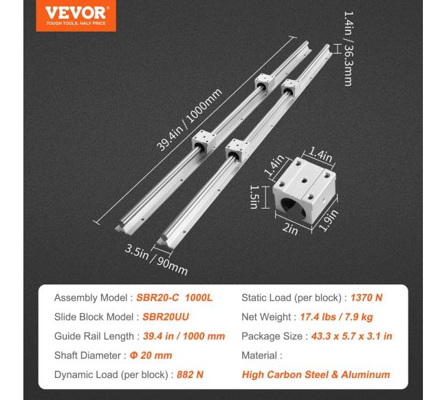 Linearinės kreipiančiosios SBR20 1000 mm 2 vnt.6