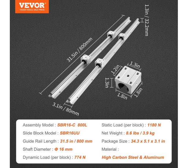 Linearinio kreiptuvo rinkinys SBR16 800 mm6