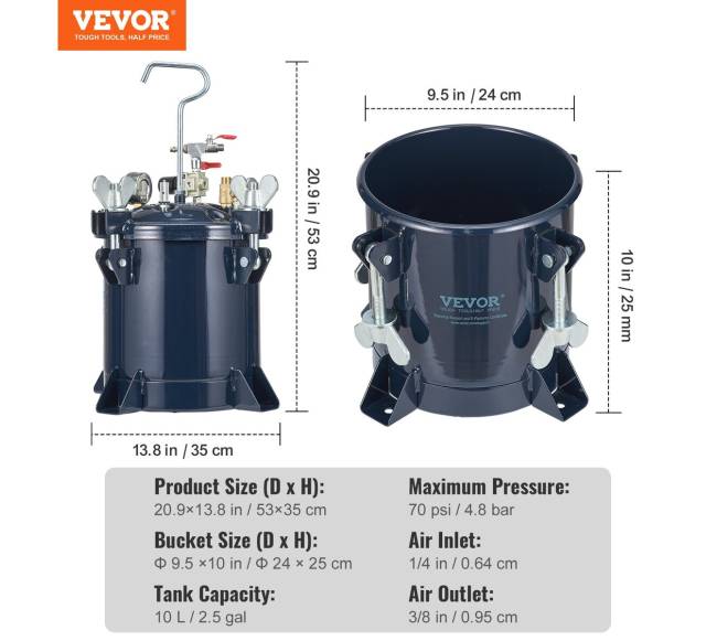 Dažų purškimo bakelis su slėgio talpa 10L6