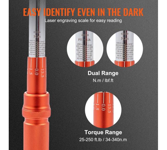 Reguliuojamas sukimo momento raktas su priedais 12, 20-250 ft.lb3