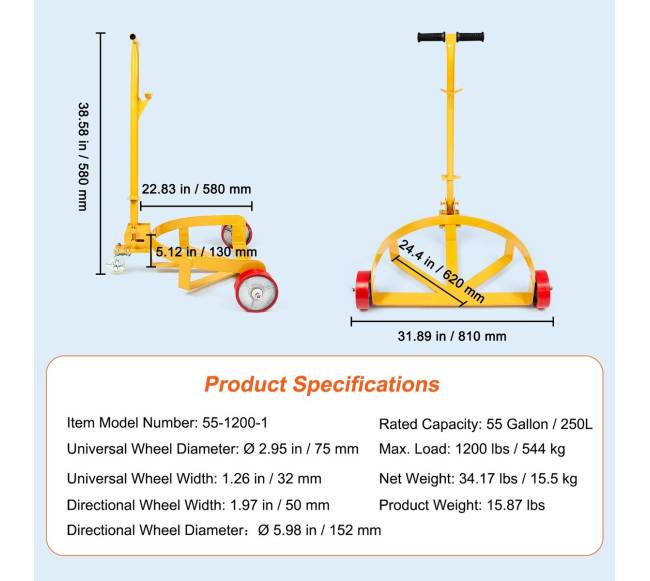 55 galonų statinės vežimėlis, 544 kg talpa6