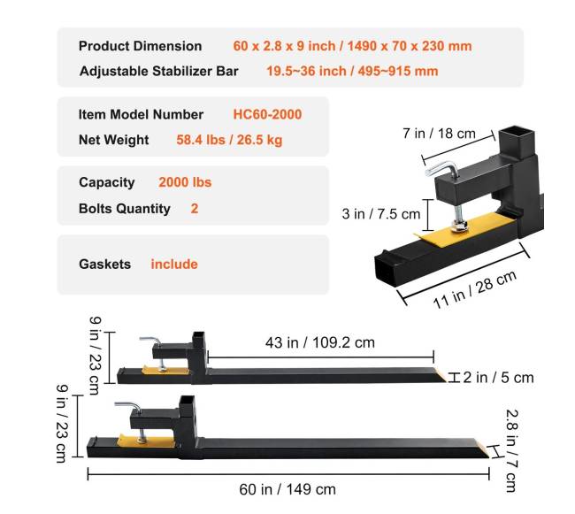 Spaudžiamos šakės traktoriui 907 kg talpos6