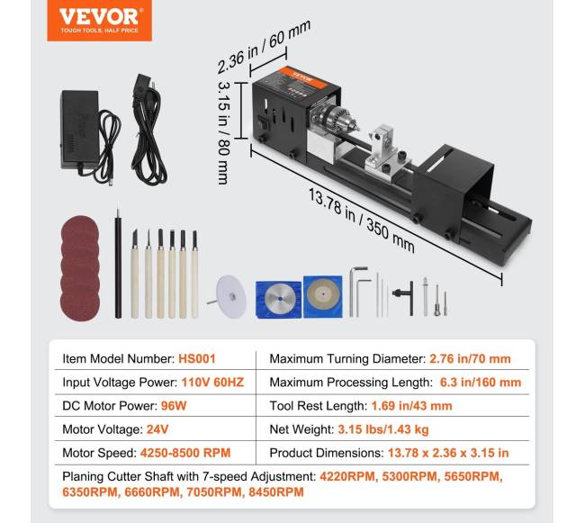 Mini medžio staklės, 70 mm x 160 mm, 24VDC6