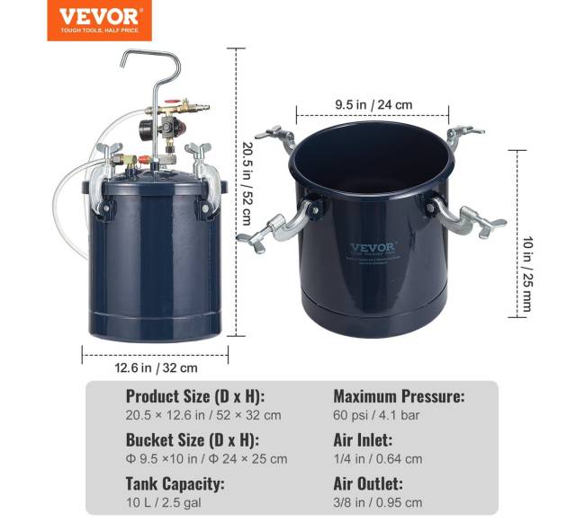 Dažų purškimo slėgio bakas, 10L6