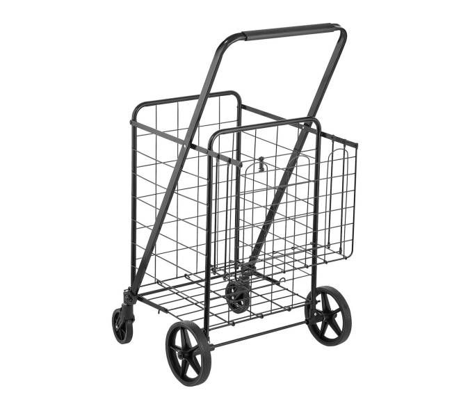Sulankstomas pirkinių vežimėlis su dvigubais krepšiais0