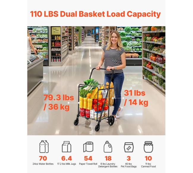 Sulankstomas pirkinių vežimėlis su dvigubais krepšiais1