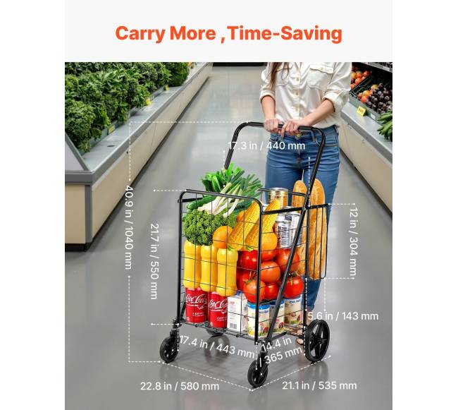 Sulankstomas pirkinių vežimėlis su dvigubais krepšiais2