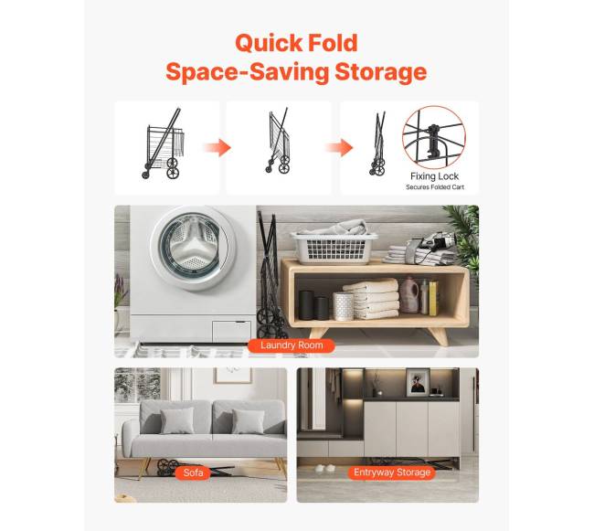 Sulankstomas pirkinių vežimėlis su dvigubais krepšiais4