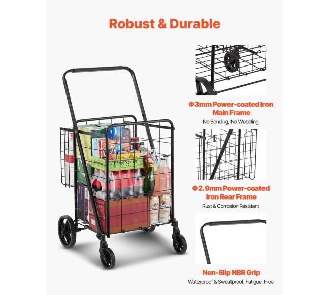 Sulankstomas pirkinių vežimėlis su dvigubais krepšiais5