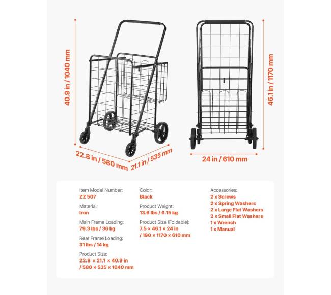 Sulankstomas pirkinių vežimėlis su dvigubais krepšiais6