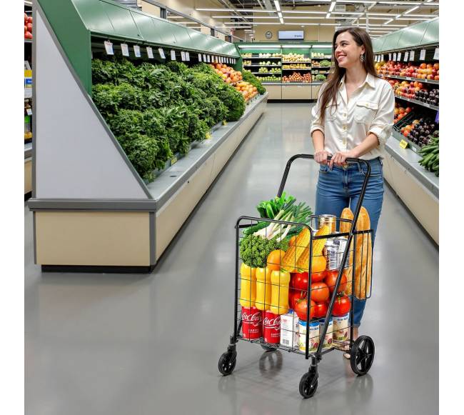 Sulankstomas pirkinių vežimėlis su dvigubais krepšiais7