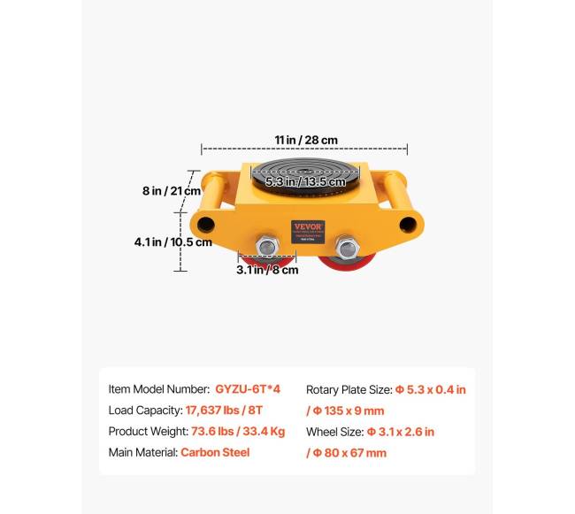 4 dalių mašinų vežimėlis, 8 tonų galia6