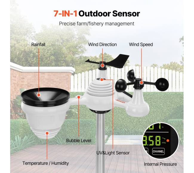 7 vieno belaidė oro stotis su spalvotu ekranu1