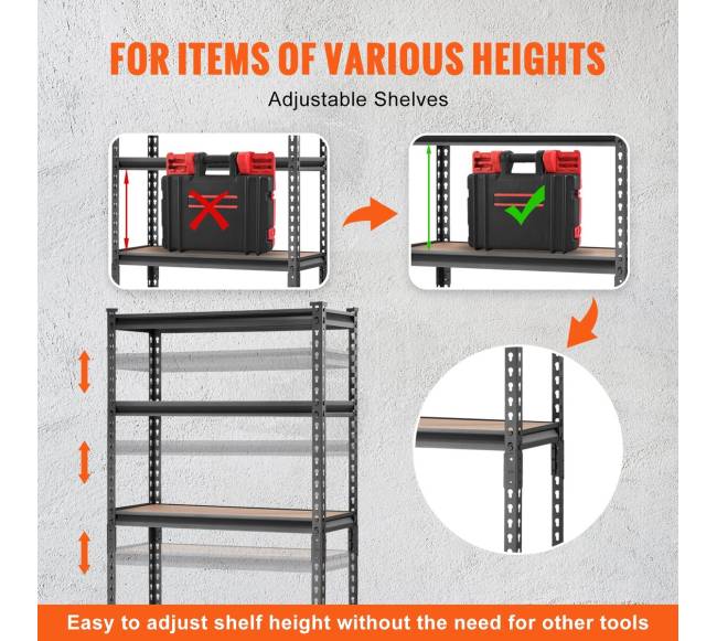 5 lygmenų reguliuojama saugojimo lentyna, 907 kg talpa5