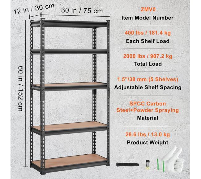 5 lygmenų reguliuojama saugojimo lentyna, 907 kg talpa6