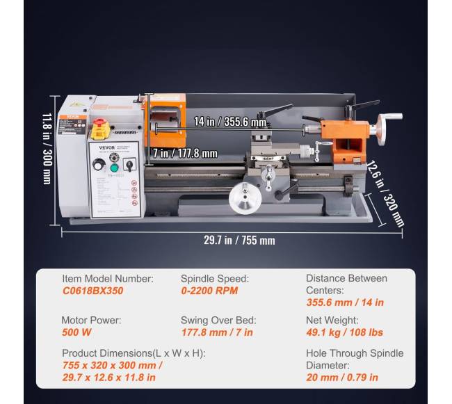 Metalo tekinimo staklės, 17.8 cm x 35 cm6
