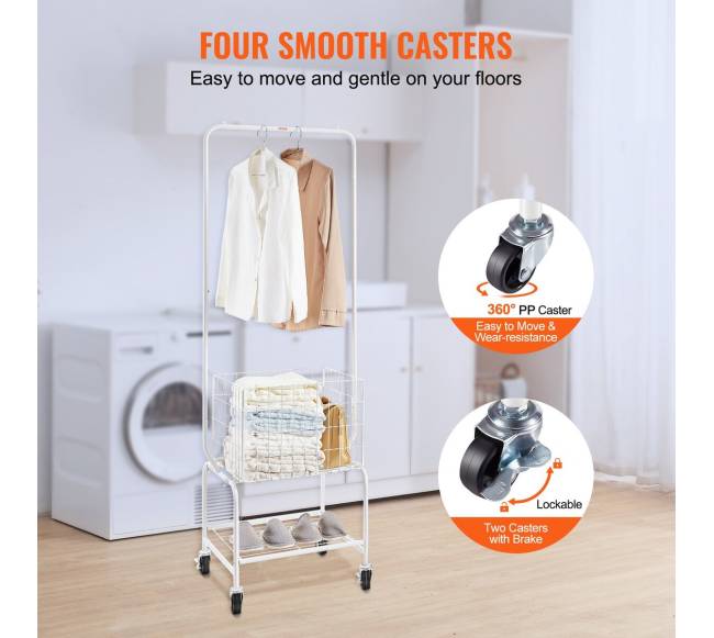 Metalinė skalbinių krepšių vežimukas su drabužių pakaba3