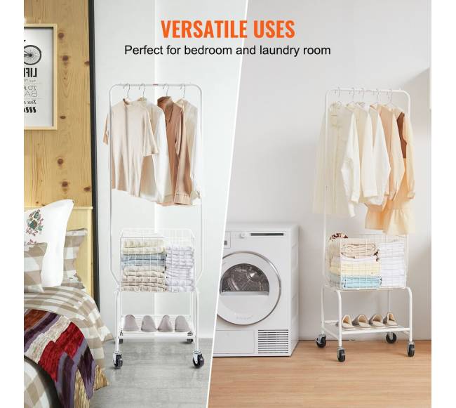 Metalinė skalbinių krepšių vežimukas su drabužių pakaba6