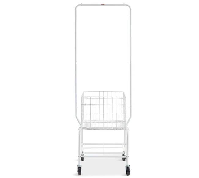 Metalinė skalbinių krepšių vežimukas su drabužių pakaba9