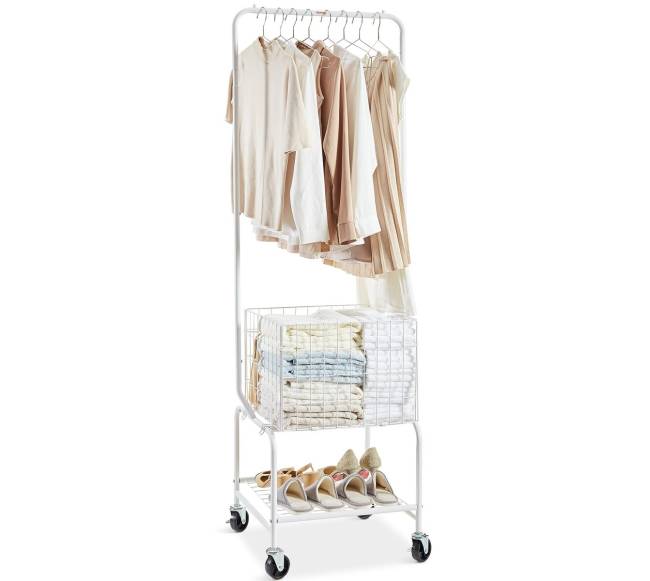 Metalinė skalbinių krepšių vežimukas su drabužių pakaba10