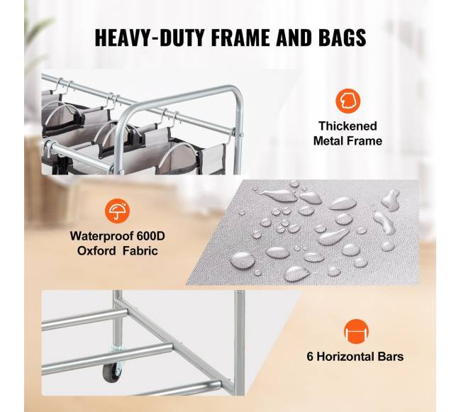 Skalbinių rūšiuoklė su 4 sekcijomis ir ratukais2