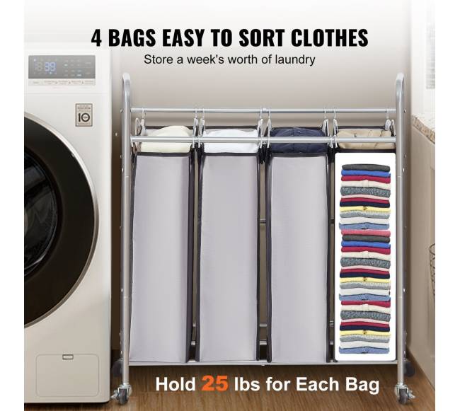 Skalbinių rūšiuoklė su 4 sekcijomis ir ratukais3